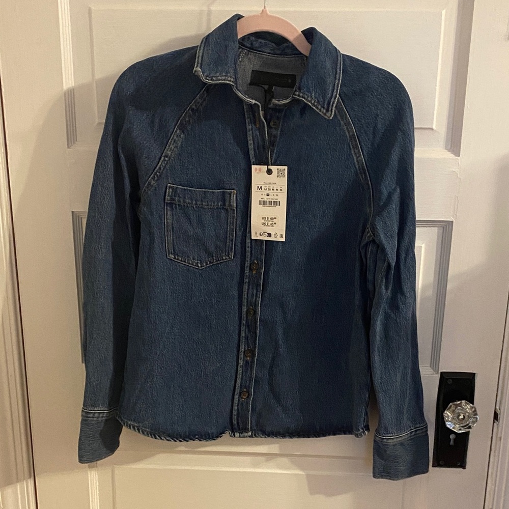 Zara Blue Denim Button-Front Shirt NWT